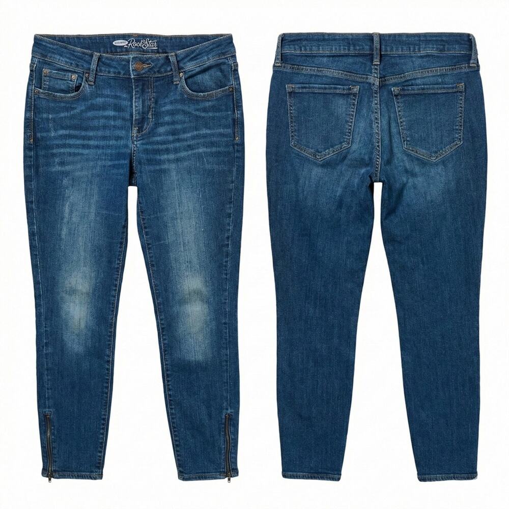 Indie Sleaze Rockstar Skinny Jeans Ankle Zipper Dark Wash Edgy Grunge Y2K 8